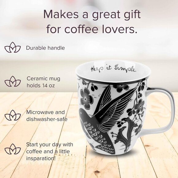 Gifts 16 oz Black and White Boho Mug Hummingbird - Cute Coffee and Tea Mug - Cer - Picture 4 of 8